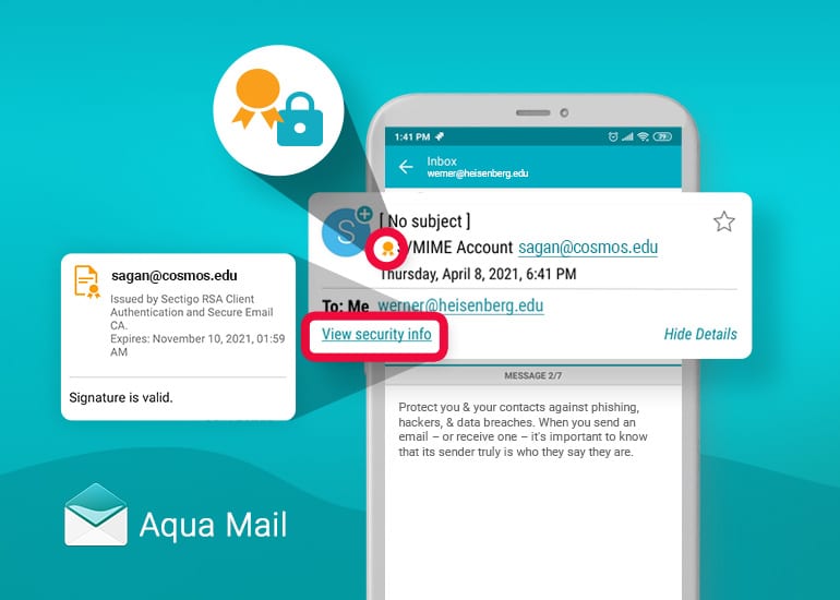 Aqua Mail, the most customizable email client for Android, has recently upgraded its Pro Features by adding S/MIME End-to-end encryption functionality.
