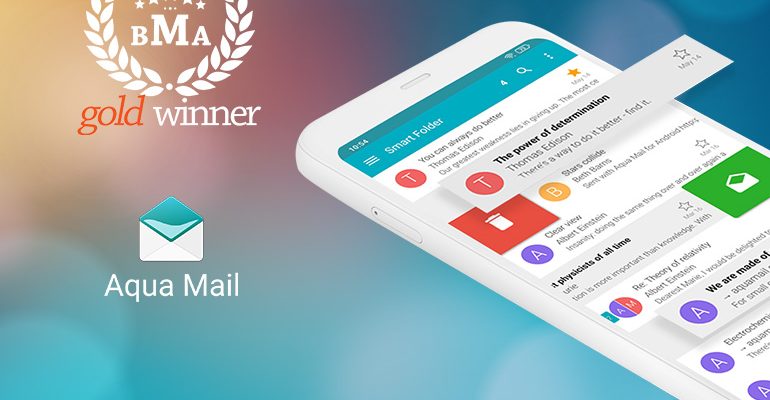 Приложение Aqua Mail получило золотую награду в номинации «Лучшее мобильное приложение 2021 года».