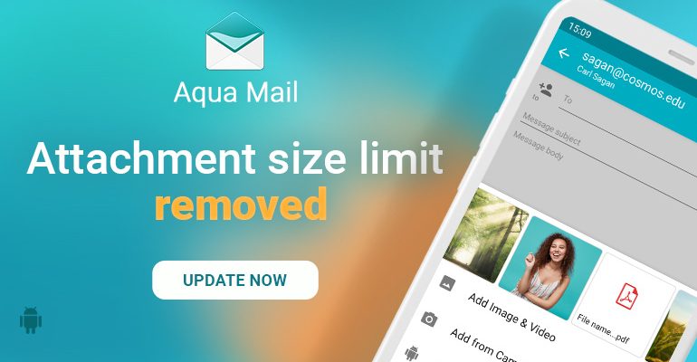Aqua Mail 1.34 is now available with no size limit when attaching files