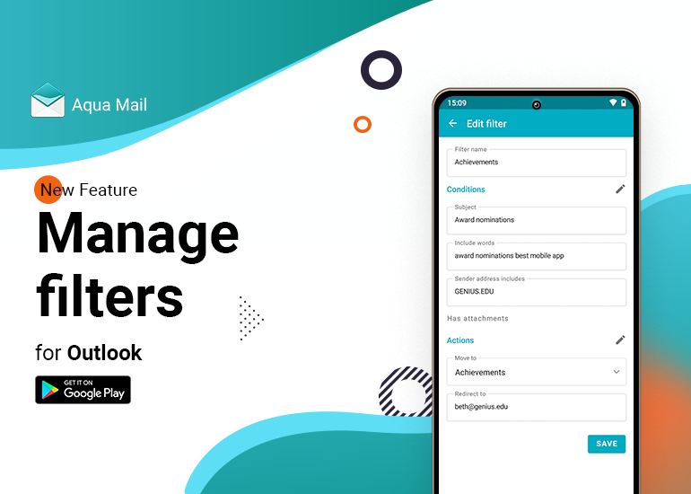 Optimisez votre boîte de réception en gérant les filtres pour les comptes Outlook dans Aqua Mail