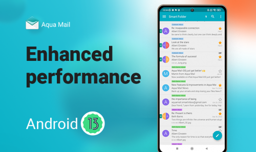 Aqua Mail была оптимизирована для обеспечения бесперебойной интеграции с Android 13