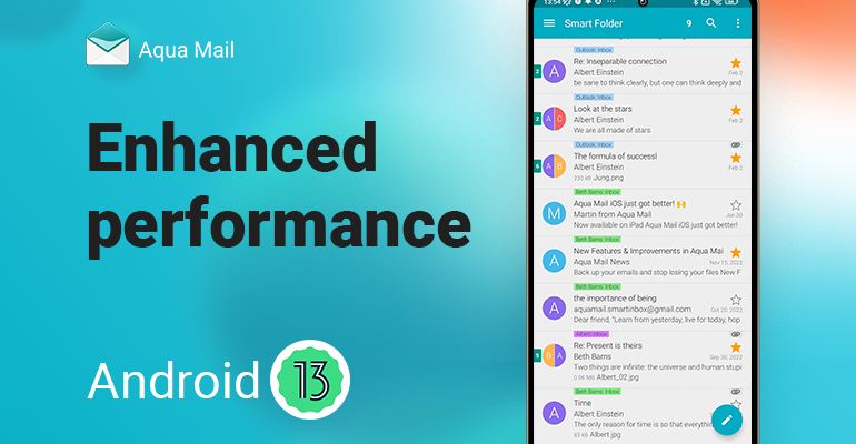 Tirez le meilleur parti de votre Aqua Mail et de la performance améliorée d’Android 13
