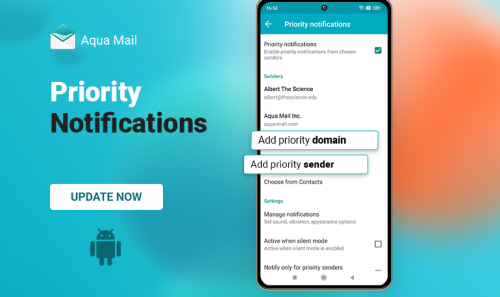Personnalisez vos notifications prioritaires dans Aqua Mail pour Android