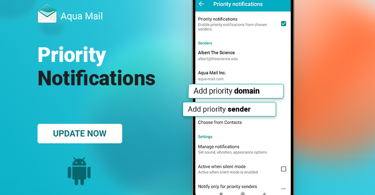 Настройте свои приоритетные уведомления в Aqua Mail для Android
