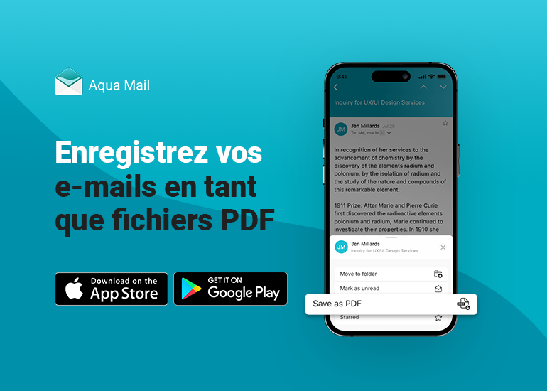 Gestion facile des e-mails: Enregistrez au format PDF et imprimez des e-mails en déplacement avec Aqua Mail